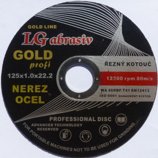 Kotouč řezný 125x1 LG INOX/NEREZ GOLD